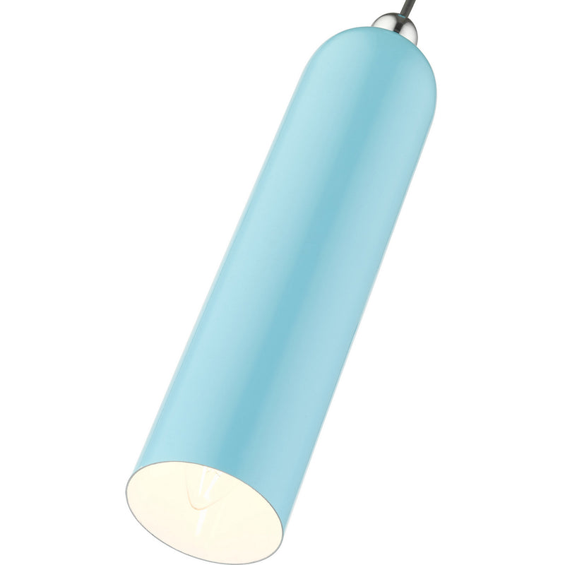 Livex Lighting 46751-74 One Light Pendant, Shiny Baby Blue w/ Polished Chromes