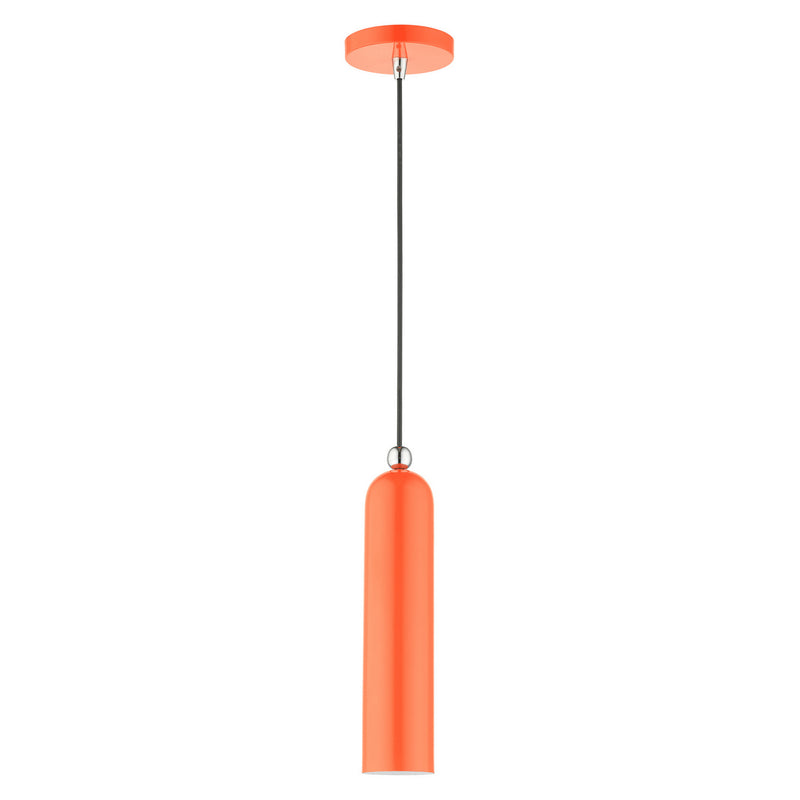 Livex Lighting 46751-77 One Light Pendant, Shiny Orange w/ Polished Chromes