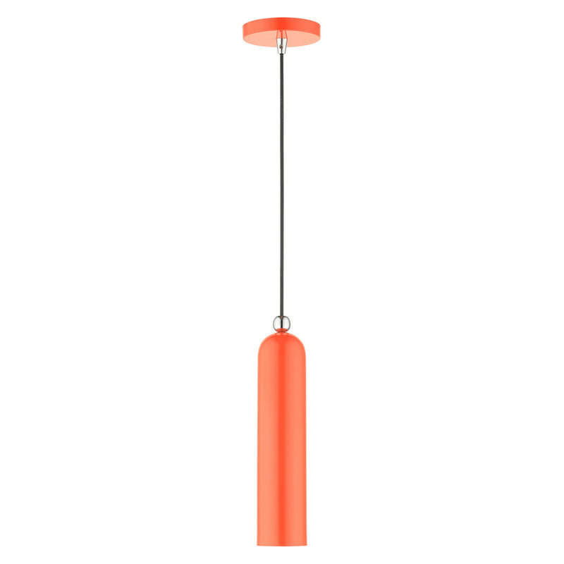Livex Lighting 46751-77 One Light Pendant, Shiny Orange w/ Polished Chromes