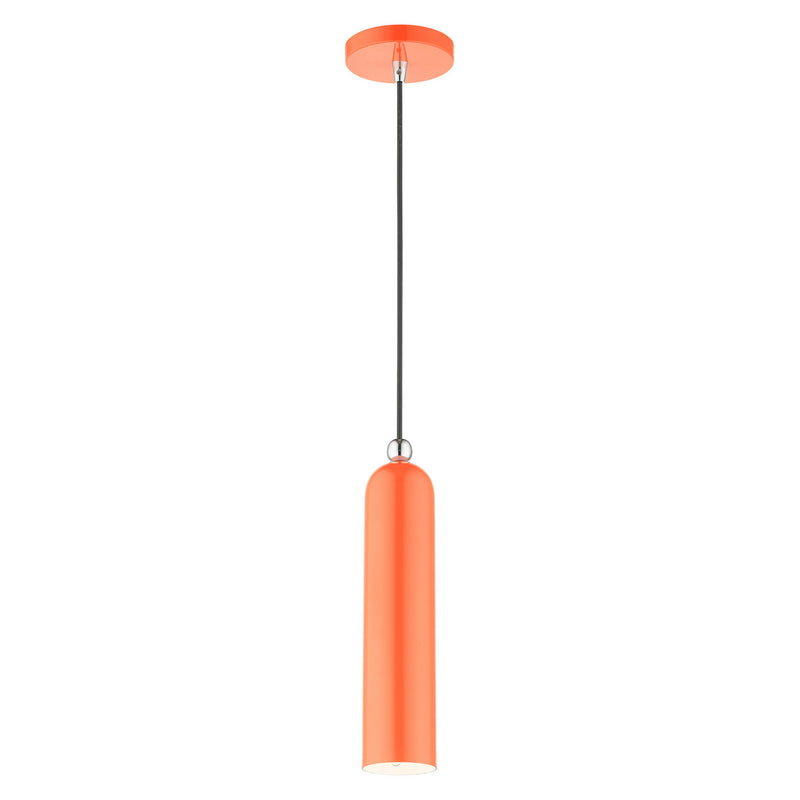 Livex Lighting 46751-77 One Light Pendant, Shiny Orange w/ Polished Chromes