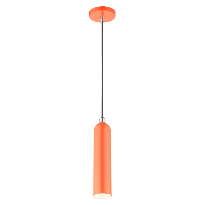 Livex Lighting 46751-77 One Light Pendant, Shiny Orange w/ Polished Chromes