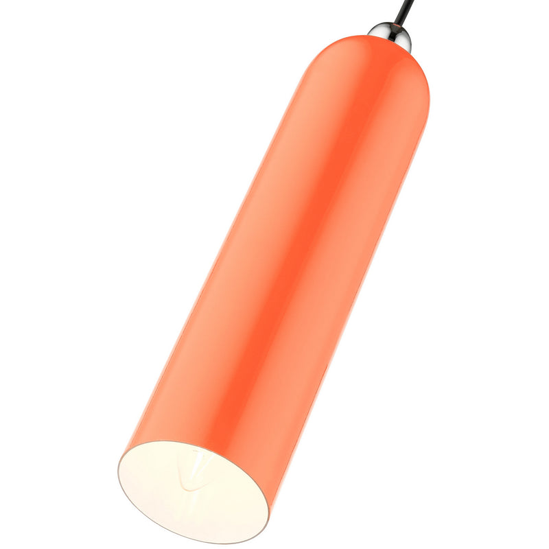 Livex Lighting 46751-77 One Light Pendant, Shiny Orange w/ Polished Chromes