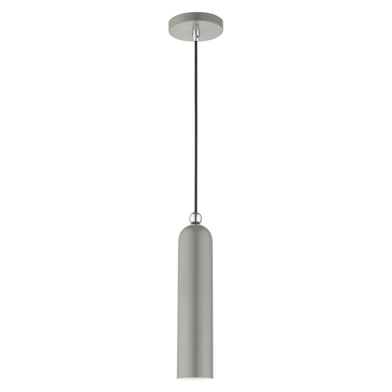 Livex Lighting 46751-90 One Light Pendant, Shiny Light Gray w/ Polished Chromes