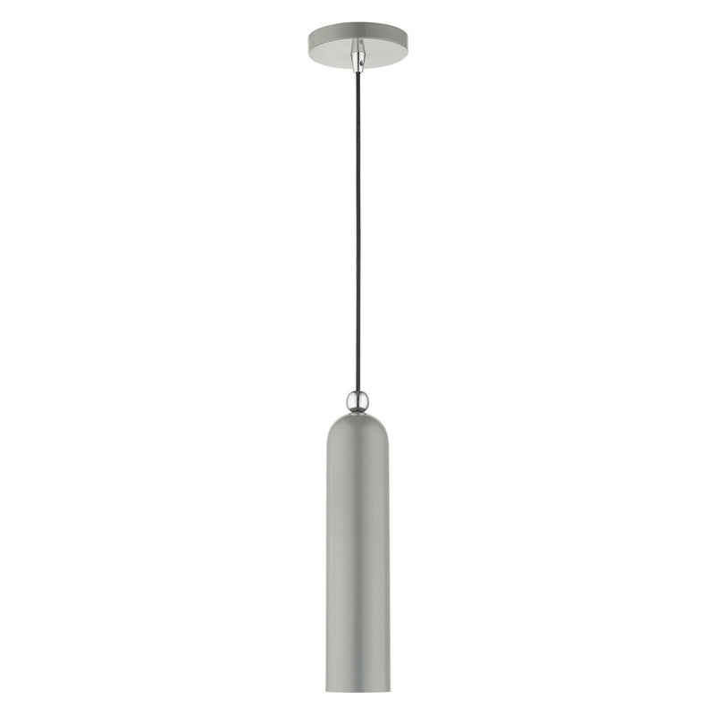 Livex Lighting 46751-90 One Light Pendant, Shiny Light Gray w/ Polished Chromes