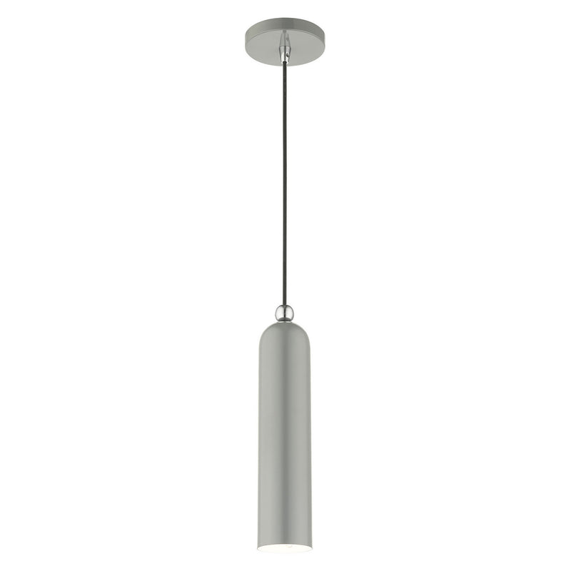 Livex Lighting 46751-90 One Light Pendant, Shiny Light Gray w/ Polished Chromes