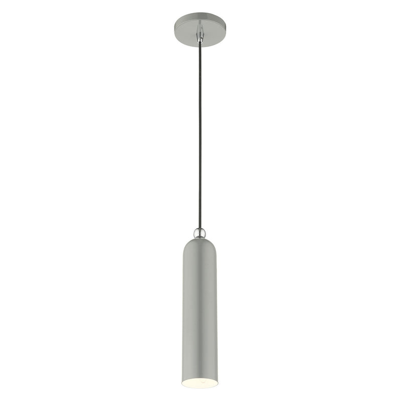 Livex Lighting 46751-90 One Light Pendant, Shiny Light Gray w/ Polished Chromes