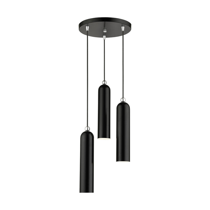 Livex Lighting 46753-68 Three Light Pendant, Shiny Black w/ Polished Chromes