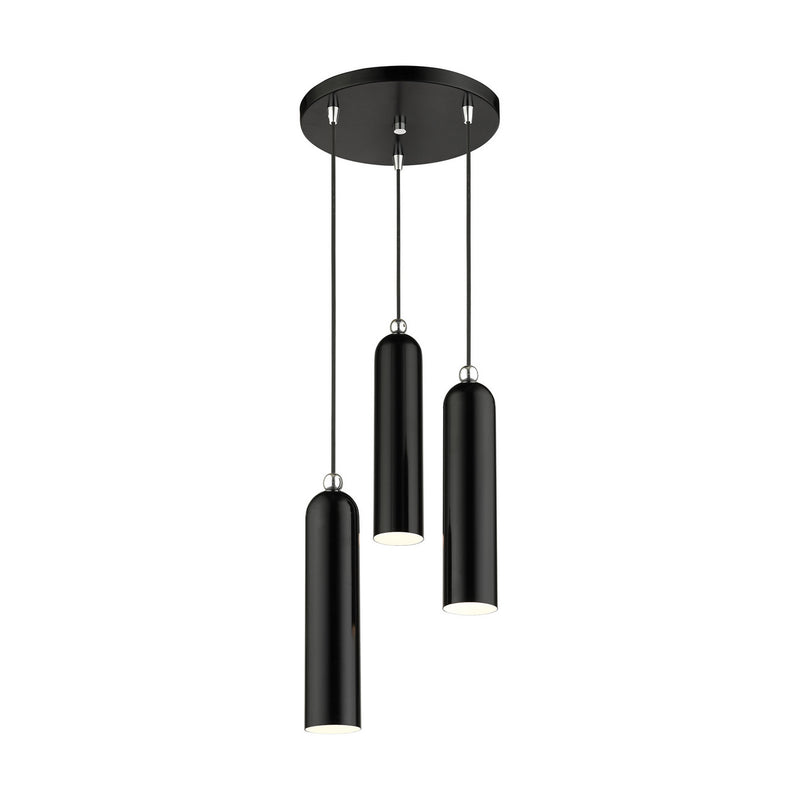 Livex Lighting 46753-68 Three Light Pendant, Shiny Black w/ Polished Chromes