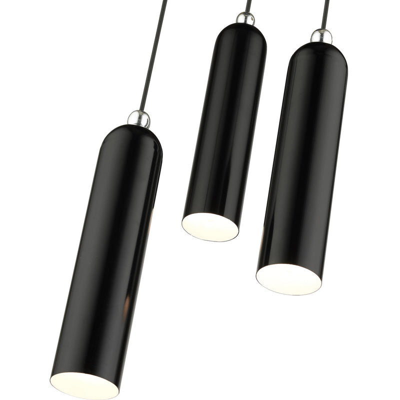 Livex Lighting 46753-68 Three Light Pendant, Shiny Black w/ Polished Chromes