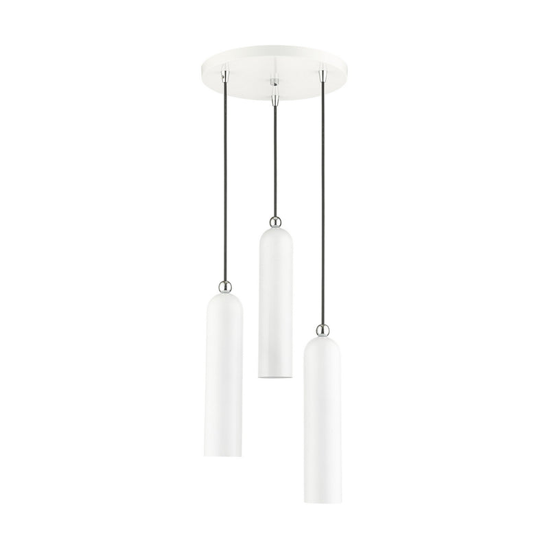 Livex Lighting 46753-69 Three Light Pendant, Shiny White w/ Polished Chromes