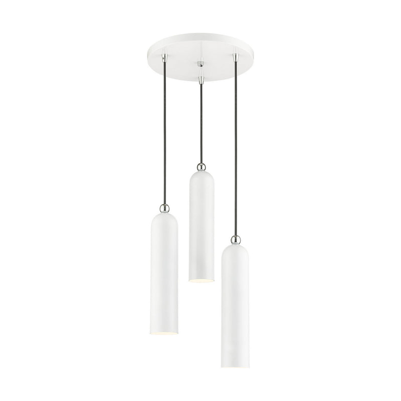 Livex Lighting 46753-69 Three Light Pendant, Shiny White w/ Polished Chromes