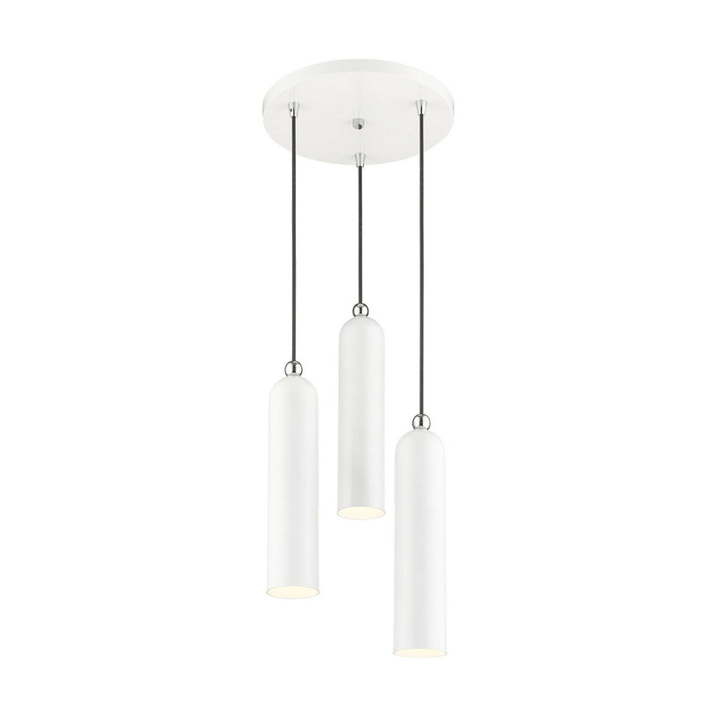Livex Lighting 46753-69 Three Light Pendant, Shiny White w/ Polished Chromes