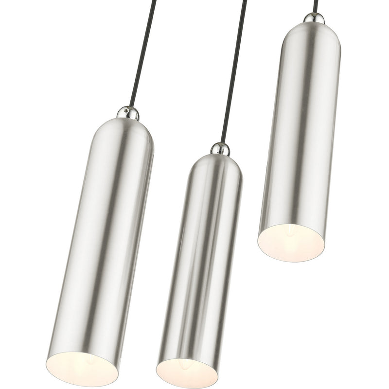 Livex Lighting 46753-91 Three Light Pendant, Brushed Nickel w/ Polished Chromes