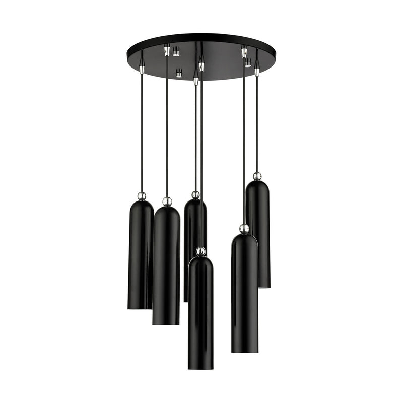 Livex Lighting 46756-68 Six Light Pendant, Shiny Black w/ Polished Chromes