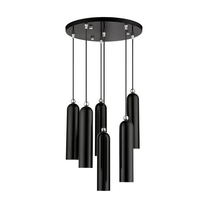 Livex Lighting 46756-68 Six Light Pendant, Shiny Black w/ Polished Chromes