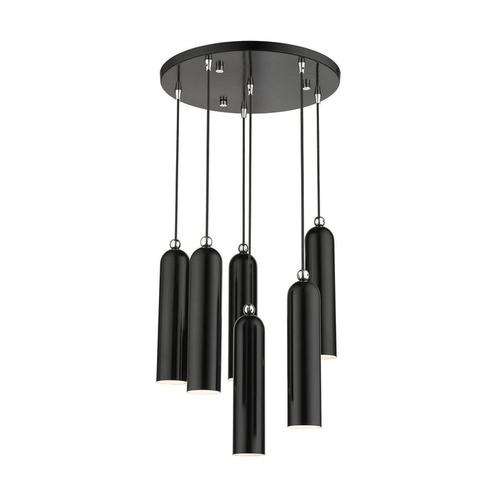 Livex Lighting 46756-68 Six Light Pendant, Shiny Black w/ Polished Chromes