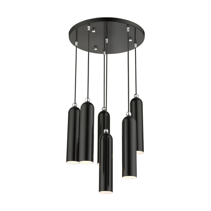 Livex Lighting 46756-68 Six Light Pendant, Shiny Black w/ Polished Chromes