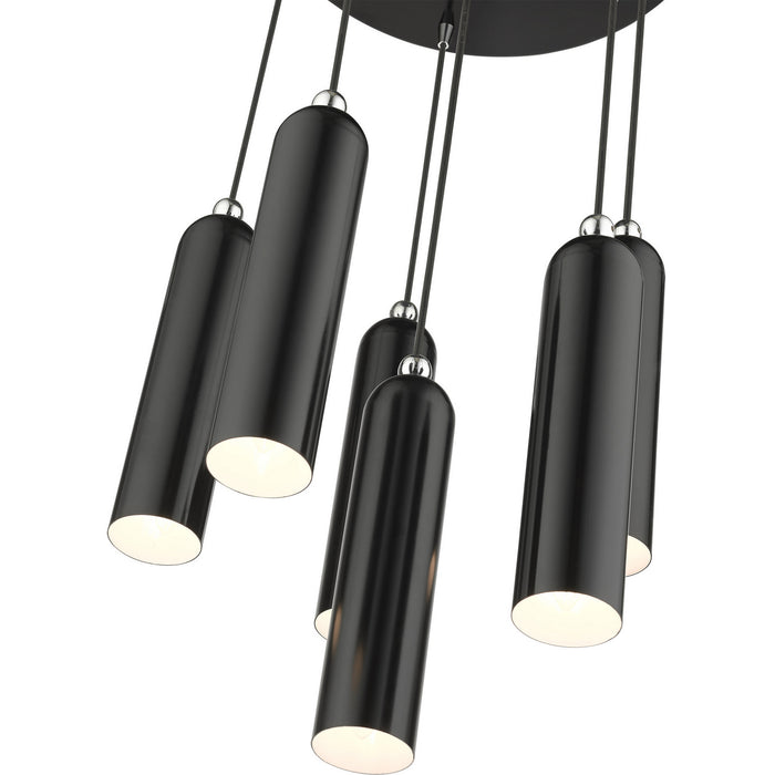 Livex Lighting 46756-68 Six Light Pendant, Shiny Black w/ Polished Chromes