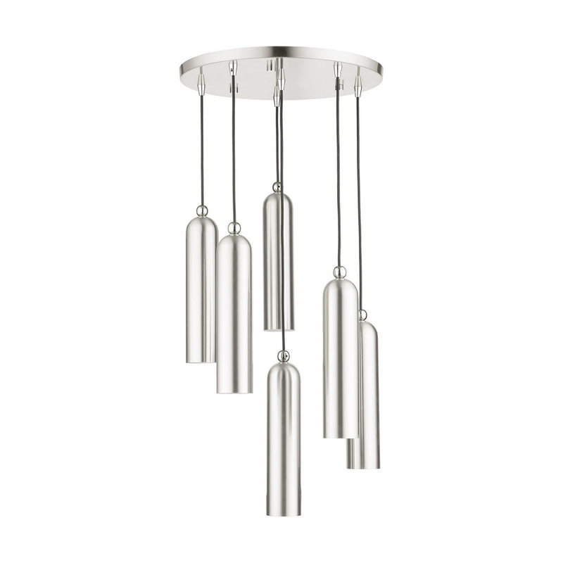 Livex Lighting 46756-91 Six Light Pendant, Brushed Nickel w/ Polished Chromes