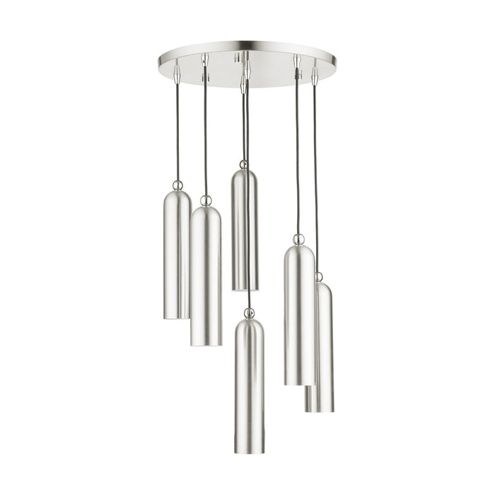 Livex Lighting 46756-91 Six Light Pendant, Brushed Nickel w/ Polished Chromes