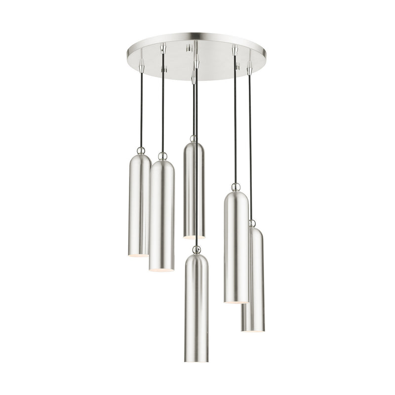 Livex Lighting 46756-91 Six Light Pendant, Brushed Nickel w/ Polished Chromes