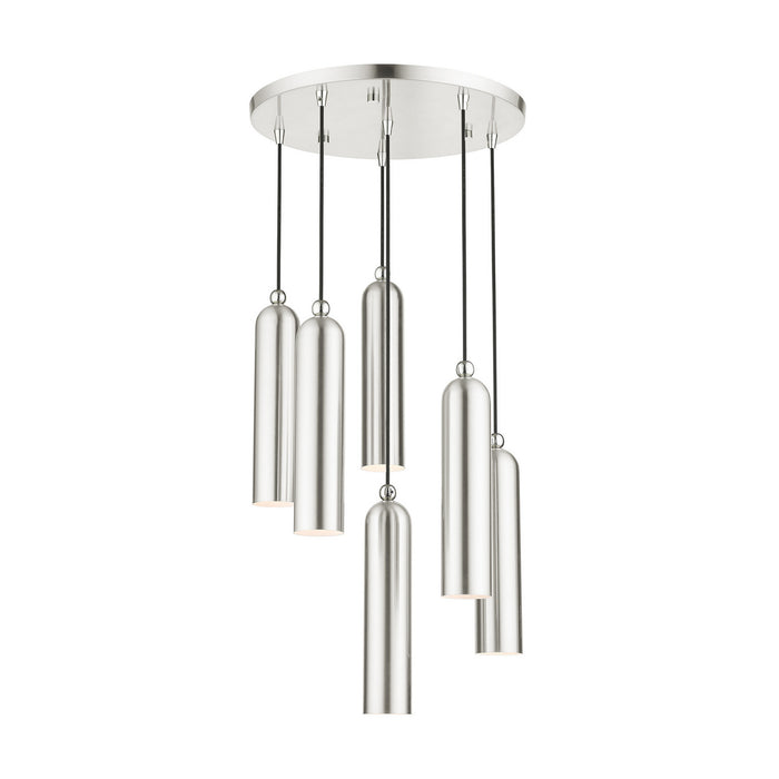 Livex Lighting 46756-91 Six Light Pendant, Brushed Nickel w/ Polished Chromes