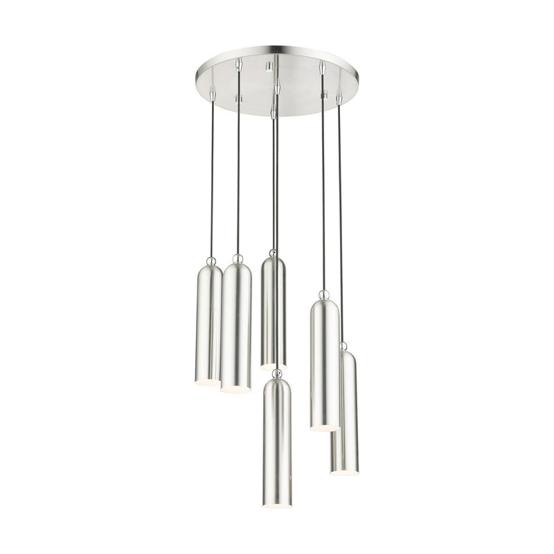 Livex Lighting 46756-91 Six Light Pendant, Brushed Nickel w/ Polished Chromes