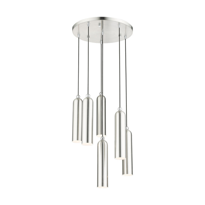 Livex Lighting 46756-91 Six Light Pendant, Brushed Nickel w/ Polished Chromes