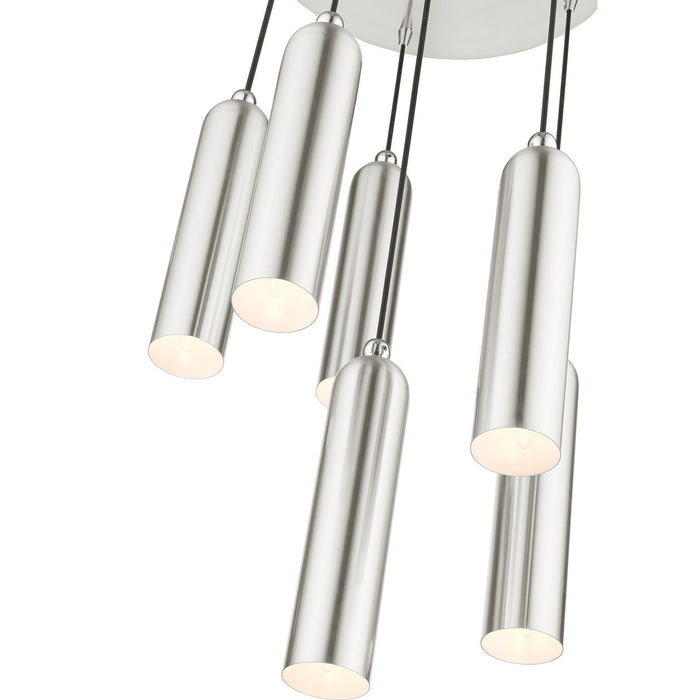 Livex Lighting 46756-91 Six Light Pendant, Brushed Nickel w/ Polished Chromes