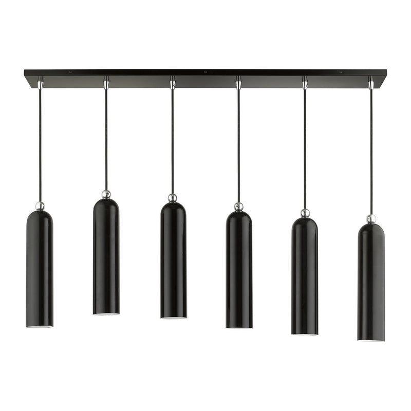 Livex Lighting 46757-68 Six Light Linear Pendant, Shiny Black w/ Polished Chromes