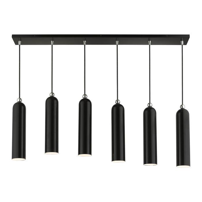 Livex Lighting 46757-68 Six Light Linear Pendant, Shiny Black w/ Polished Chromes