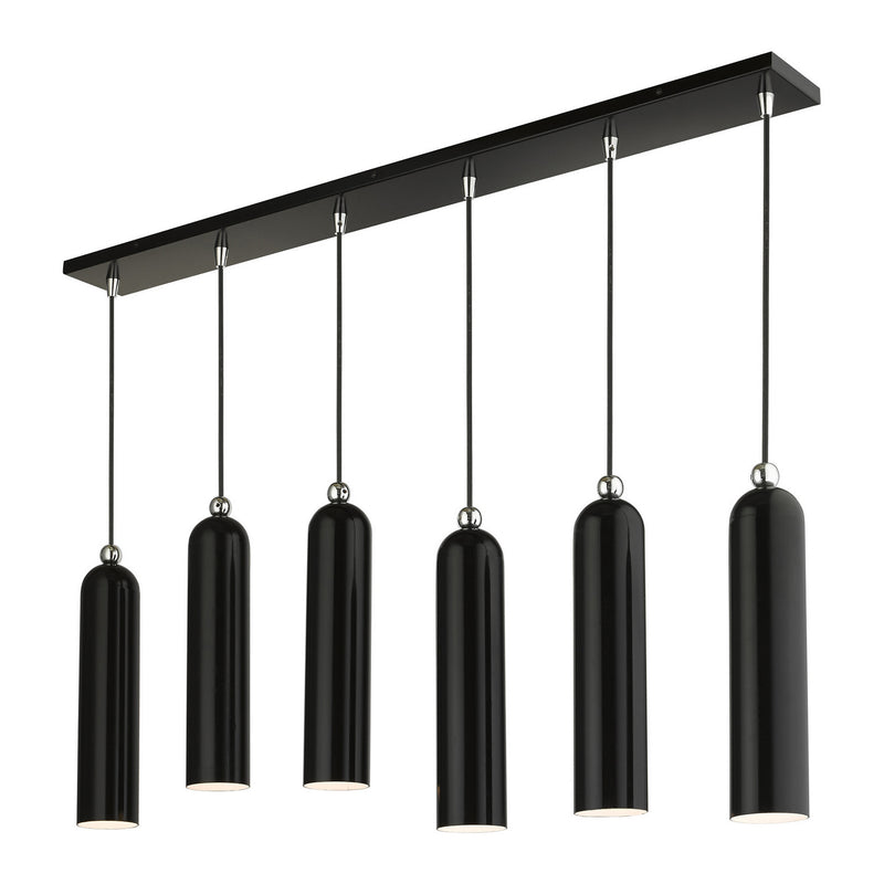 Livex Lighting 46757-68 Six Light Linear Pendant, Shiny Black w/ Polished Chromes