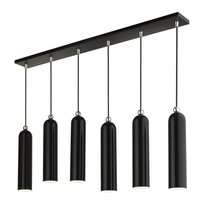 Livex Lighting 46757-68 Six Light Linear Pendant, Shiny Black w/ Polished Chromes