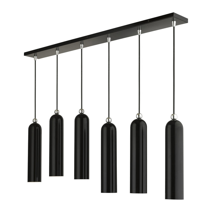 Livex Lighting 46757-68 Six Light Linear Pendant, Shiny Black w/ Polished Chromes