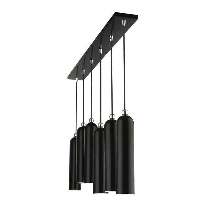 Livex Lighting 46757-68 Six Light Linear Pendant, Shiny Black w/ Polished Chromes