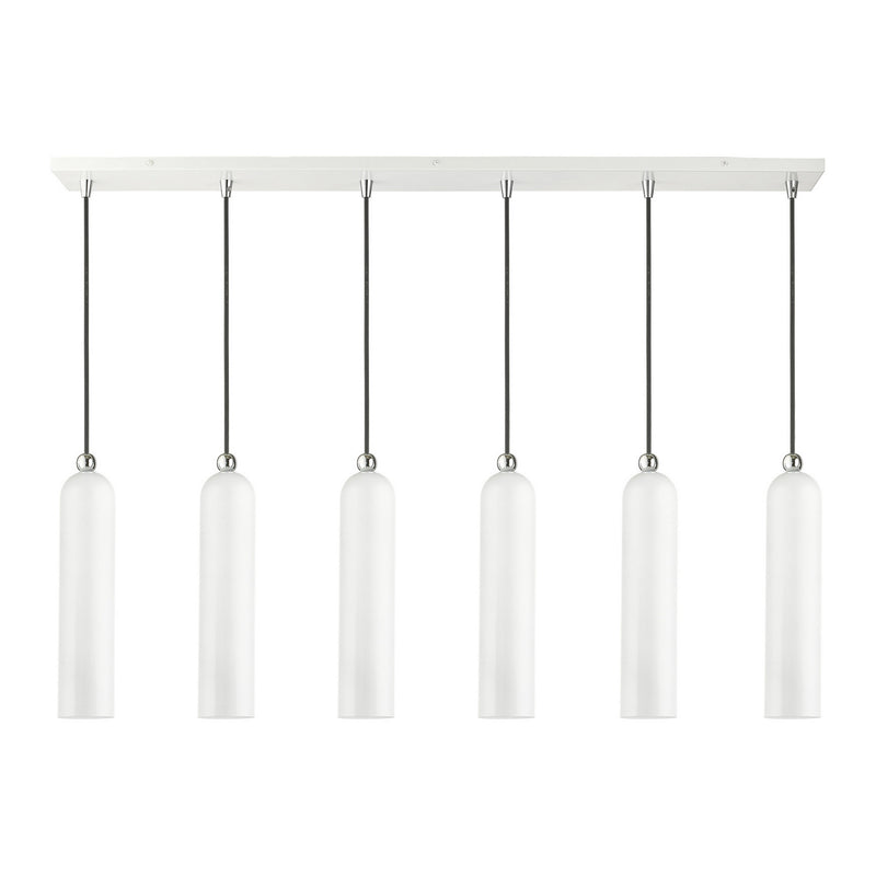 Livex Lighting 46757-69 Six Light Linear Pendant, Shiny White w/ Polished Chromes