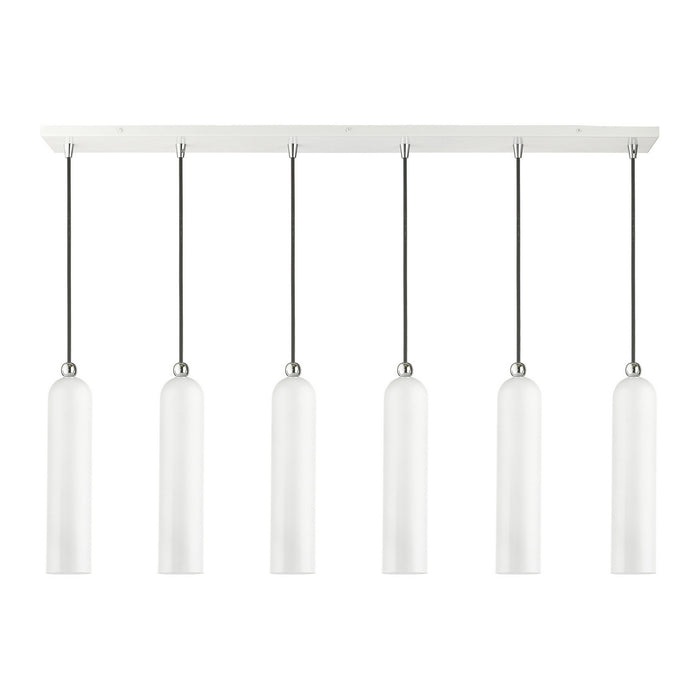 Livex Lighting 46757-69 Six Light Linear Pendant, Shiny White w/ Polished Chromes