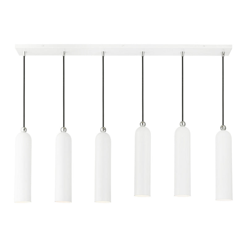 Livex Lighting 46757-69 Six Light Linear Pendant, Shiny White w/ Polished Chromes