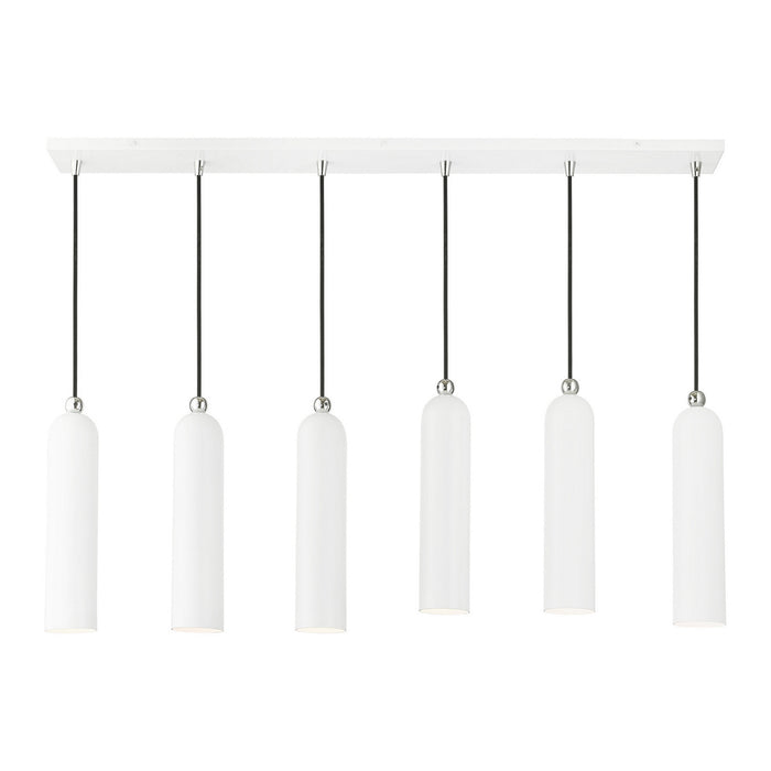 Livex Lighting 46757-69 Six Light Linear Pendant, Shiny White w/ Polished Chromes