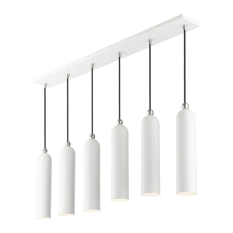Livex Lighting 46757-69 Six Light Linear Pendant, Shiny White w/ Polished Chromes