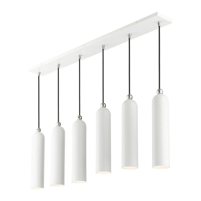 Livex Lighting 46757-69 Six Light Linear Pendant, Shiny White w/ Polished Chromes