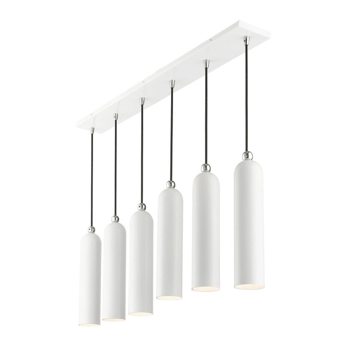 Livex Lighting 46757-69 Six Light Linear Pendant, Shiny White w/ Polished Chromes
