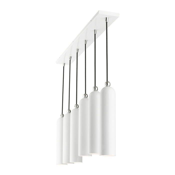 Livex Lighting 46757-69 Six Light Linear Pendant, Shiny White w/ Polished Chromes