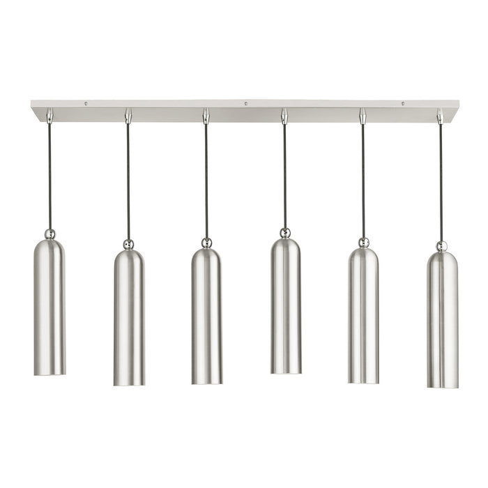 Livex Lighting 46757-91 Six Light Linear Pendant, Brushed Nickel w/ Polished Chromes