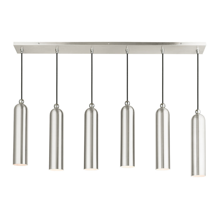 Livex Lighting 46757-91 Six Light Linear Pendant, Brushed Nickel w/ Polished Chromes