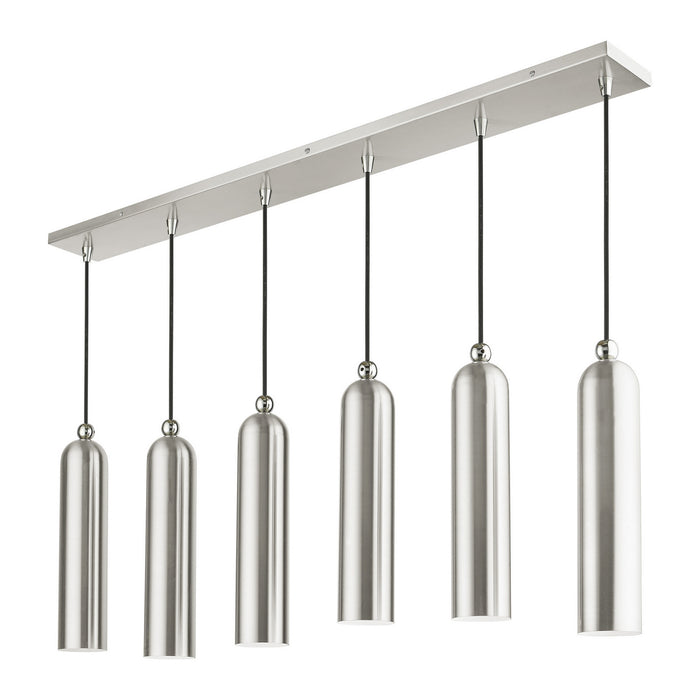 Livex Lighting 46757-91 Six Light Linear Pendant, Brushed Nickel w/ Polished Chromes
