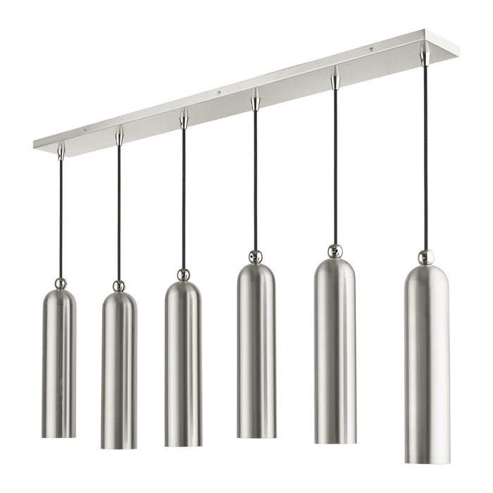 Livex Lighting 46757-91 Six Light Linear Pendant, Brushed Nickel w/ Polished Chromes