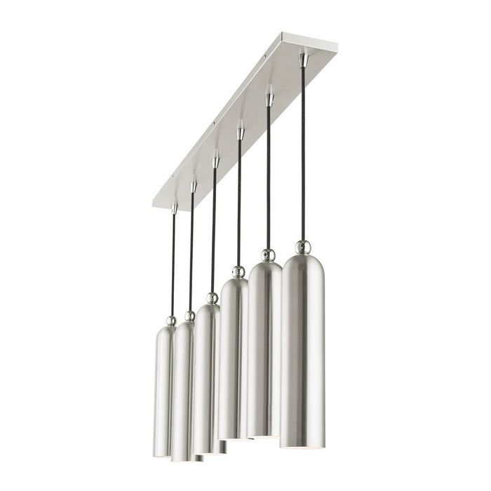 Livex Lighting 46757-91 Six Light Linear Pendant, Brushed Nickel w/ Polished Chromes