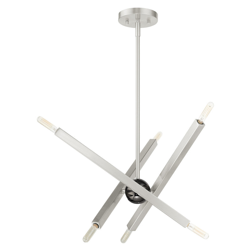 Livex Lighting 46984-91 Six Light Chandelier, Brushed Nickel w/ Black Chromes