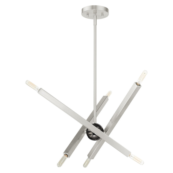 Livex Lighting 46984-91 Six Light Chandelier, Brushed Nickel w/ Black Chromes